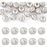 Sparkeads 20 Pcs 925 Sterling Silver Corrugated Beads Round Spacer Beads 5 mm Ball Loose Beads Bulk for DIY Necklace Bracelet Earring Crafting Women Key Chain Accessory