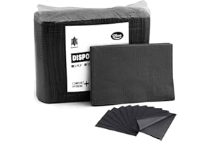 DENERGY Dental Bibs Disposable 3 Ply Waterproof - 125 Pack 13"x18" Tattoo Bib Sheet for Patients - Dentist or Medical Tray Cover Tattoo Piercing Paper Sheets and Nail Table Mat Supplies, Black