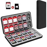 FYY Nintendo Switch Game Case Holder for Switch 2 Cartridge, Black | 24 Game Card Slots &amp; 48 Micro SD Card Slots, Hard Shell, Silicone Lining