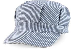 Stripped Cotton Command Hat for Men Women Train-Engineer Hat Adjustable Hook Loop Cabbie Hats Hook Loop