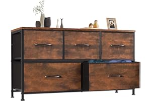 OLIXIS Dresser for Bedroom with 5 Drawers, Wide Chest of Drawers, Fabric Bedroom Dresser with Drawer Organizer, Storage Organizer Unit with Fabric Bins for Closet, Living Room, Hallway, Classic Black