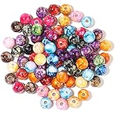 200PCS Acrylic Beads for Jewelry Making Round Loose Beads Charms Ink Patterns for Bracelets Earring Necklace Rings Adults Beading DIY Art Craft Projects Decor Birthday Gifts (10mm)