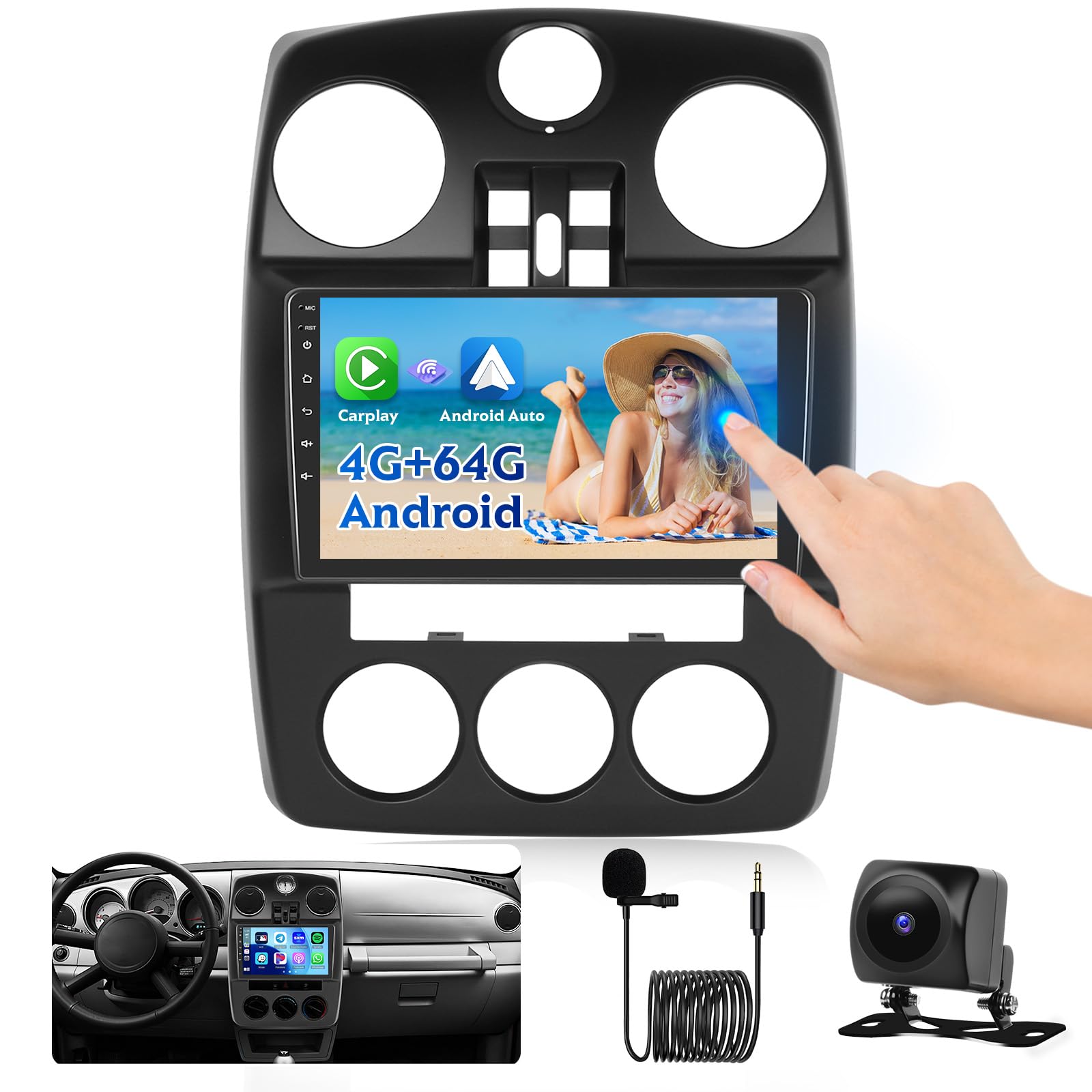 Photo 1 of [4G+64G] Android 15 Car Radio Stereo for Chrysler PT Cruiser 2005-2010, Wireless Carplay Android Auto, 9 Inch IPS Touch Screen Car Radio Bluetooth GPS SWC FM RDS 5G WiFi DSP Free AHD Cam
