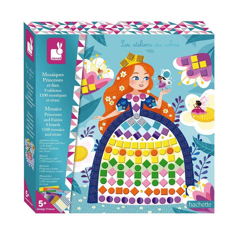 Janod - Princesses and Fairies Mosaics Set - Les Ateliers du Calme - Kid's Creative Leisure Kit - Teaches Fine Motor Skills and Concentration - Ages 5 and up - J07962