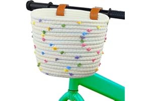 MKUERO Kids Bike Basket for Boys and Girls, Children's Bicycle Basket Woven With Sisal Rope, Cute Decorative Accessories for Balance Bikes and Scooters