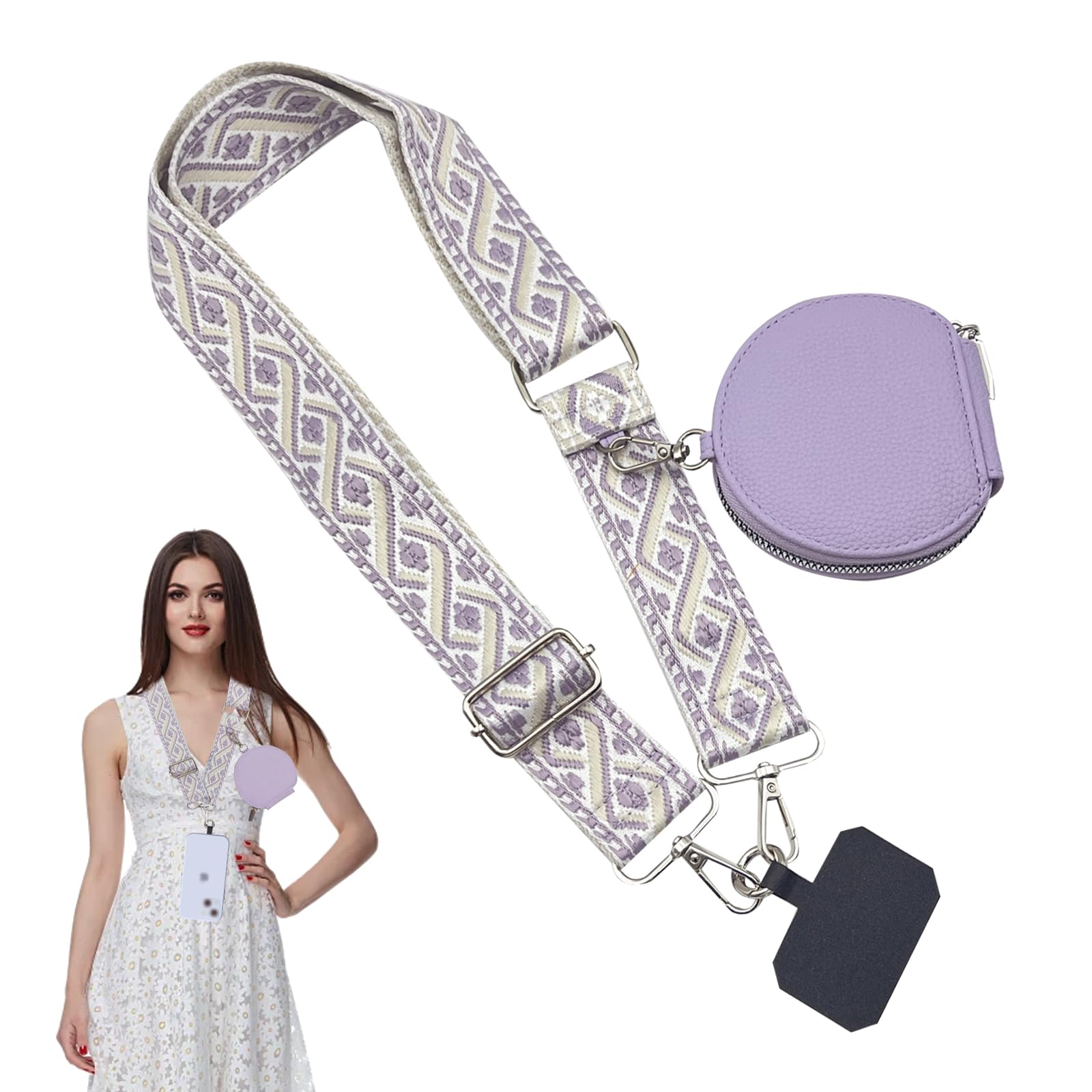 BSITSSS 1Pcs Phone Strap with Zippered Pouch, Crossbody Phone Clip with Wallet