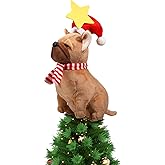 Shappy Dog Christmas Tree Topper - Plush Decoration With Santa Hat and Star - Stuffed Ornament for Home Winter Holiday Xmas Party Decor
