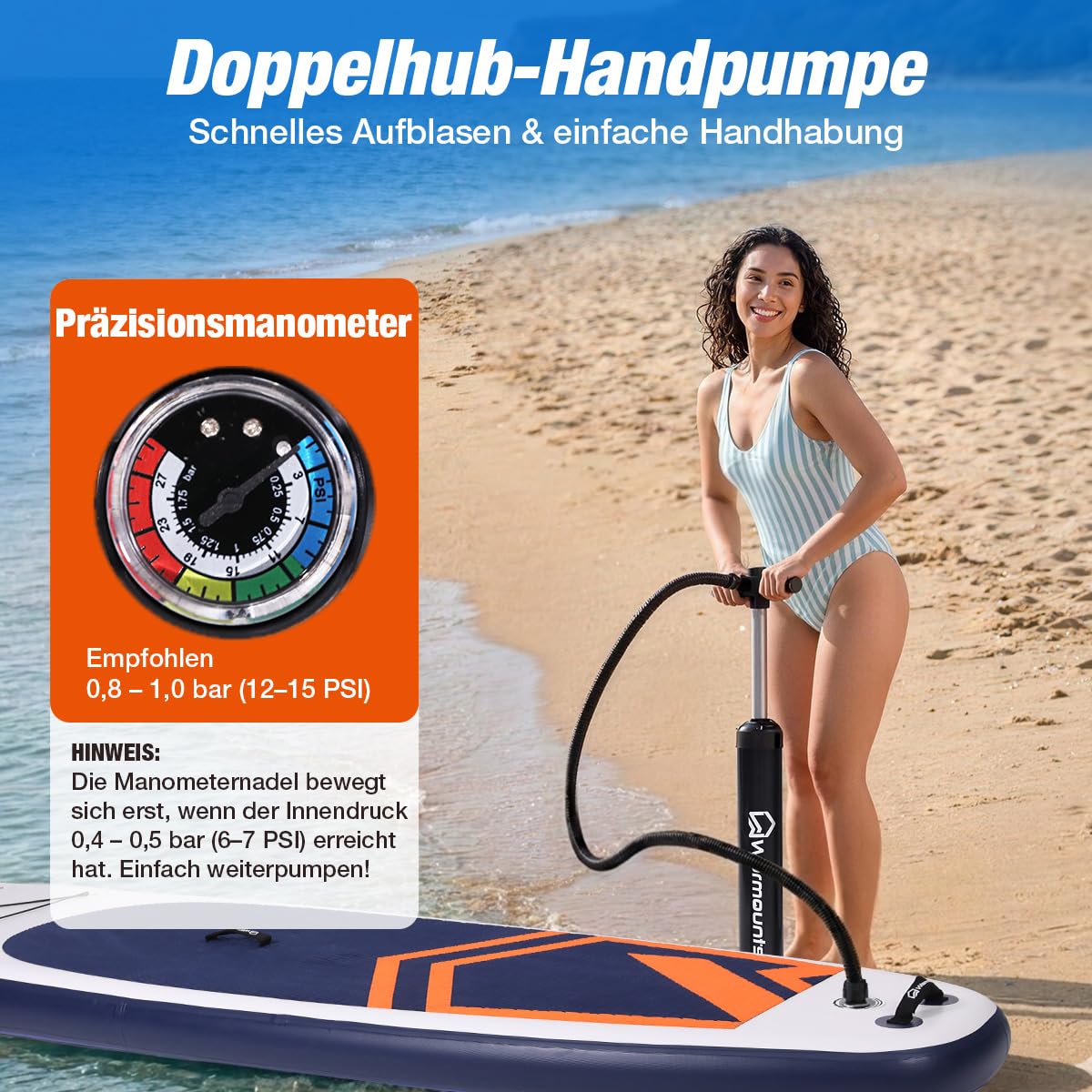 Warmounts 350cm Aufblasbares SUP Board, 86cm Breit Stand Up Paddle für Anfänger & Erwachsene, Allround Paddleboard mit Verstellbarem Paddel, Kamerahalterung, Pumpe und Rucksack, 190 kg 7