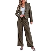 luvamia Suits for Women 2 Piece Sets Business Casual Outfits Dressy Cropped Blazer Wide Leg Pants Suit Office Work