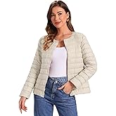 Allegra K Women's Puffer Jacket Lightweight Button Down Packable Long Sleeve Coat