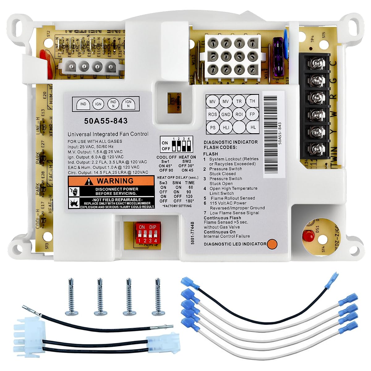 Photo 1 of 50A55-843 Furnace Control Board Compatible with White Rodgers and Lennox Systems, Universal Integrated Furnace Control Board Replacement for 50A55-843 Control Module