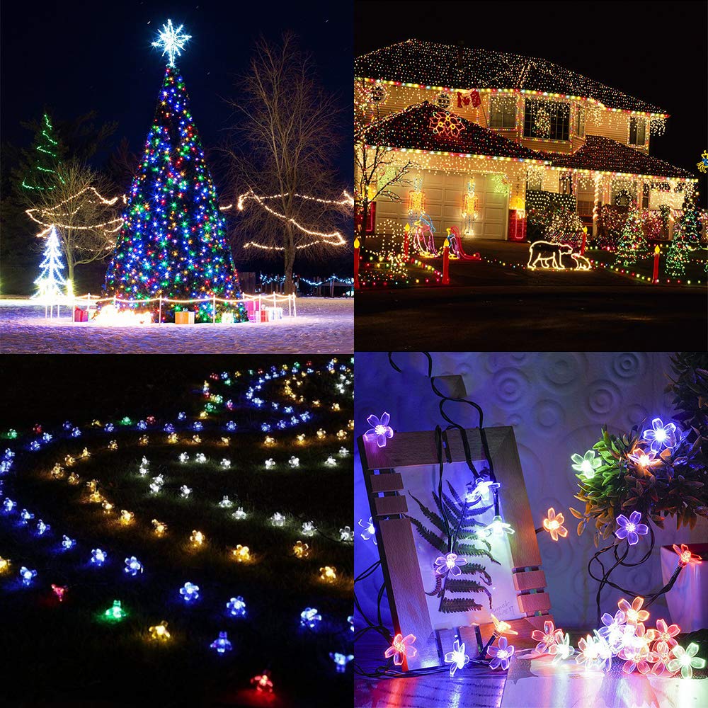 Solar Garden String Lights,Cshare Solar Powered Fairy Lights Outdoor 50 LED 22ft 8Modes Waterproof Outdoor Flower String Lights for Yard, Christmas Tree, Home, Wedding,Party Decorations (Multi Colour)