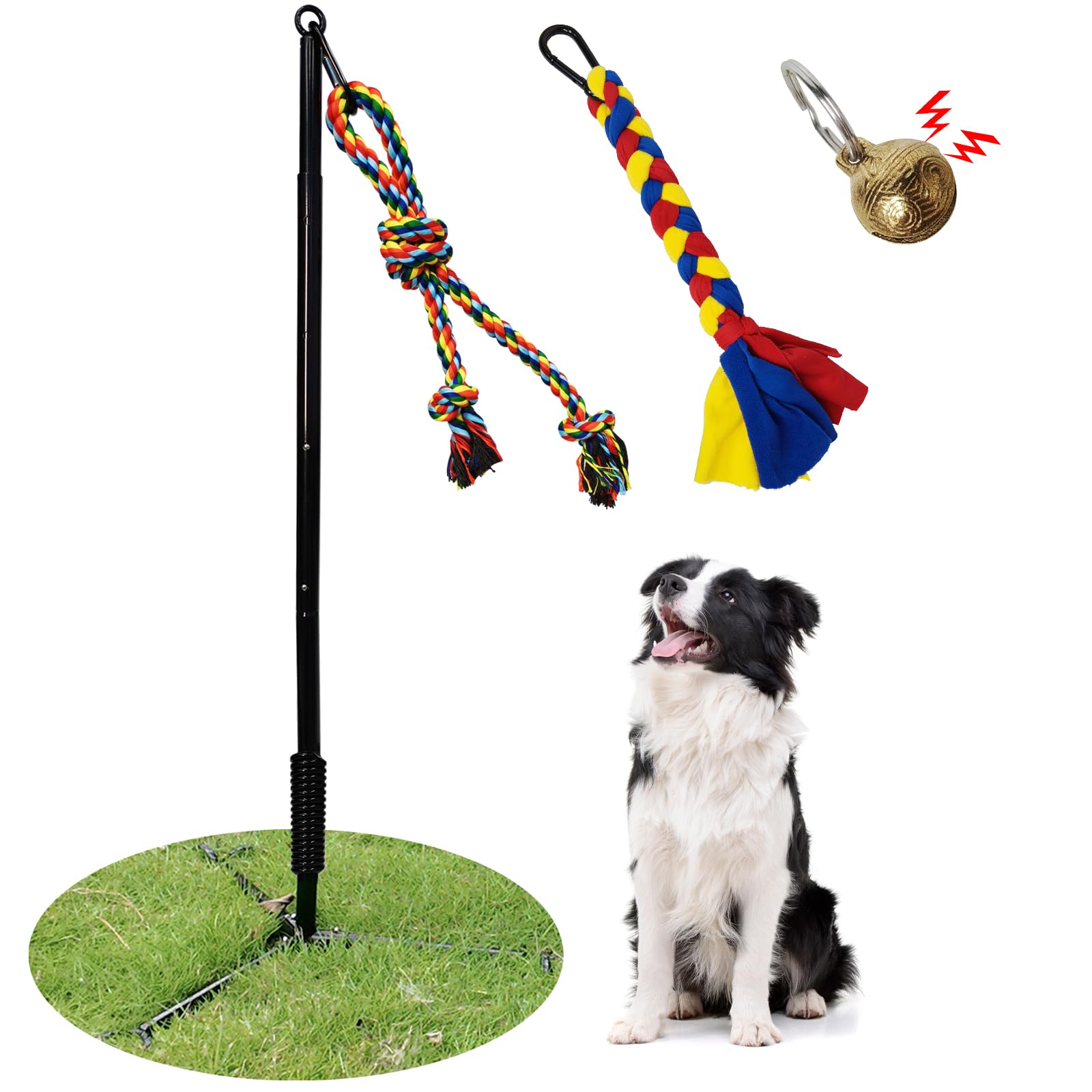 Photo 1 of Tether Tug Outdoor Dog Toy,Interactive Exercise Game in Yard Park Tug of War for Large Medium Small Dog with 2 Rope Toy and Bell Pull Chase and Solo Play