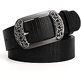 WOWOGO Vintage Flower Womens Leather Belt for Jeans Dress Fashion Waist Belt Ladies Belts with Black Buckle