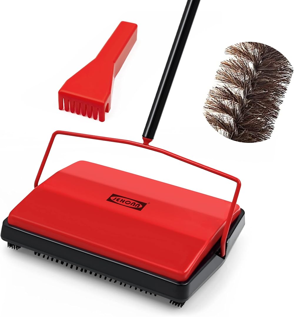JEHONN Carpet Floor Sweeper Manual with Horsehair Red