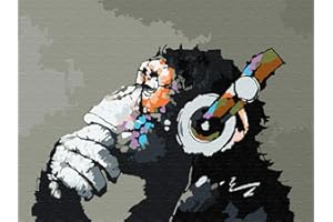 DIY Paint by Numbers for Adults, Komidea Paint by Number Kits on Canvas with Brush Chimpanzee Rocked Out 16x20inch