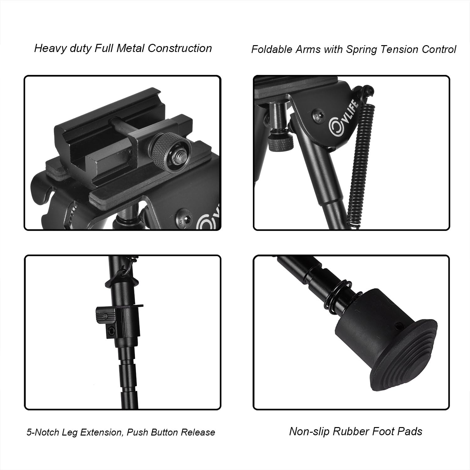 CVLIFE 6-9 Inches Tactical Bipod Adjustable Spring Return with 360 Degree Swivel Picatinny Adapter : Sports & Outdoors