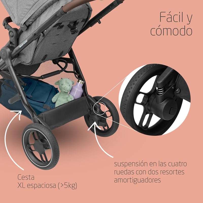 Zelia S Trio Cochecito Bebe 3 Piezas, 0 - 4 Años, hasta 22 kg, Plegable, Compacto y Reclinable Silla de Paseo, con CabrioFix S i-Size Silla Coche Bebe, Accesorios, Bolso Cambiador, Gris
