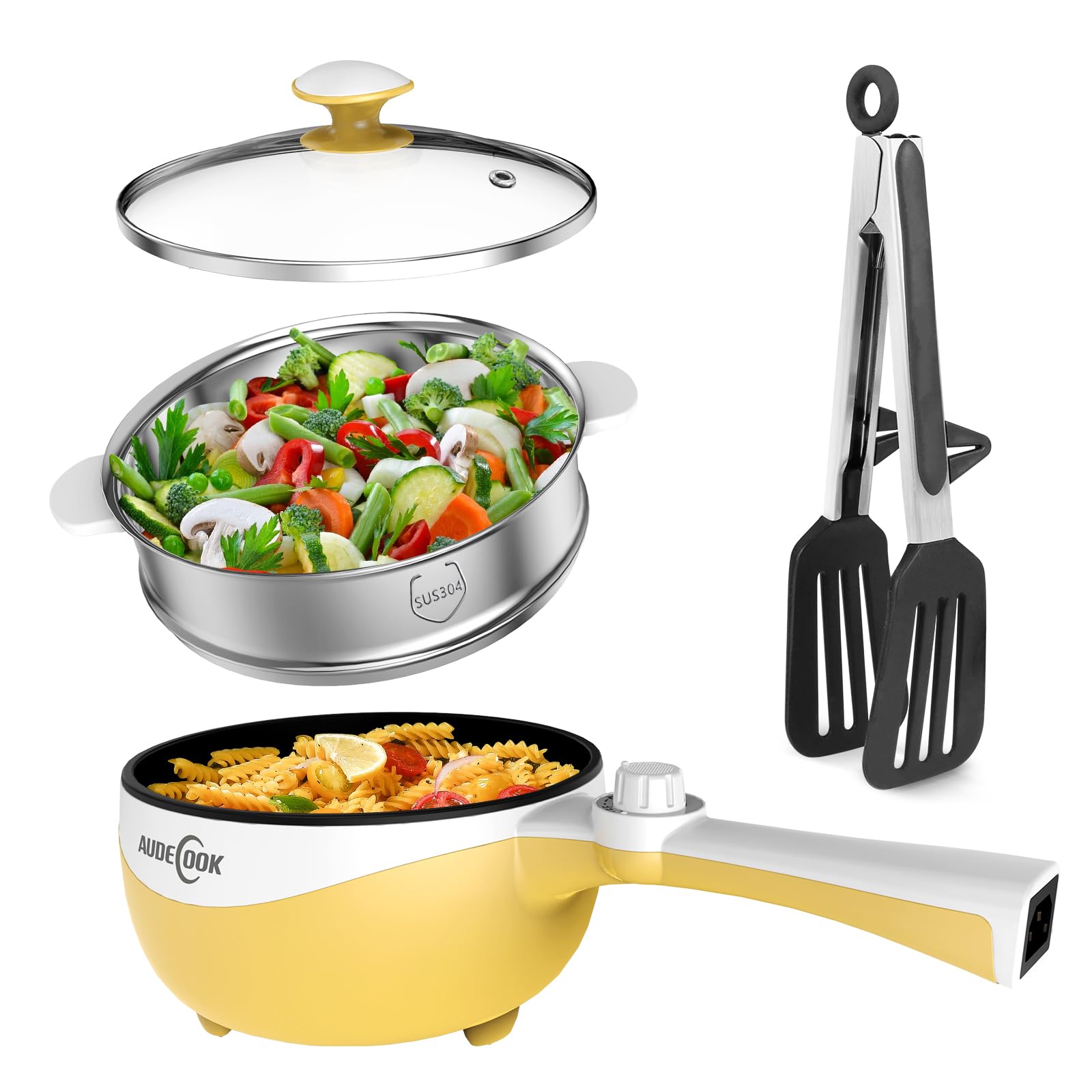 Audecook Hot Pot Electric, 1.7L Mini Electric Skillet Portable Nonstick Sauté Pan with Power Adjustment, Ramen Cooker Travel Multicooker for Steak/Soup/Egg/Oatmeal/Noodles Image