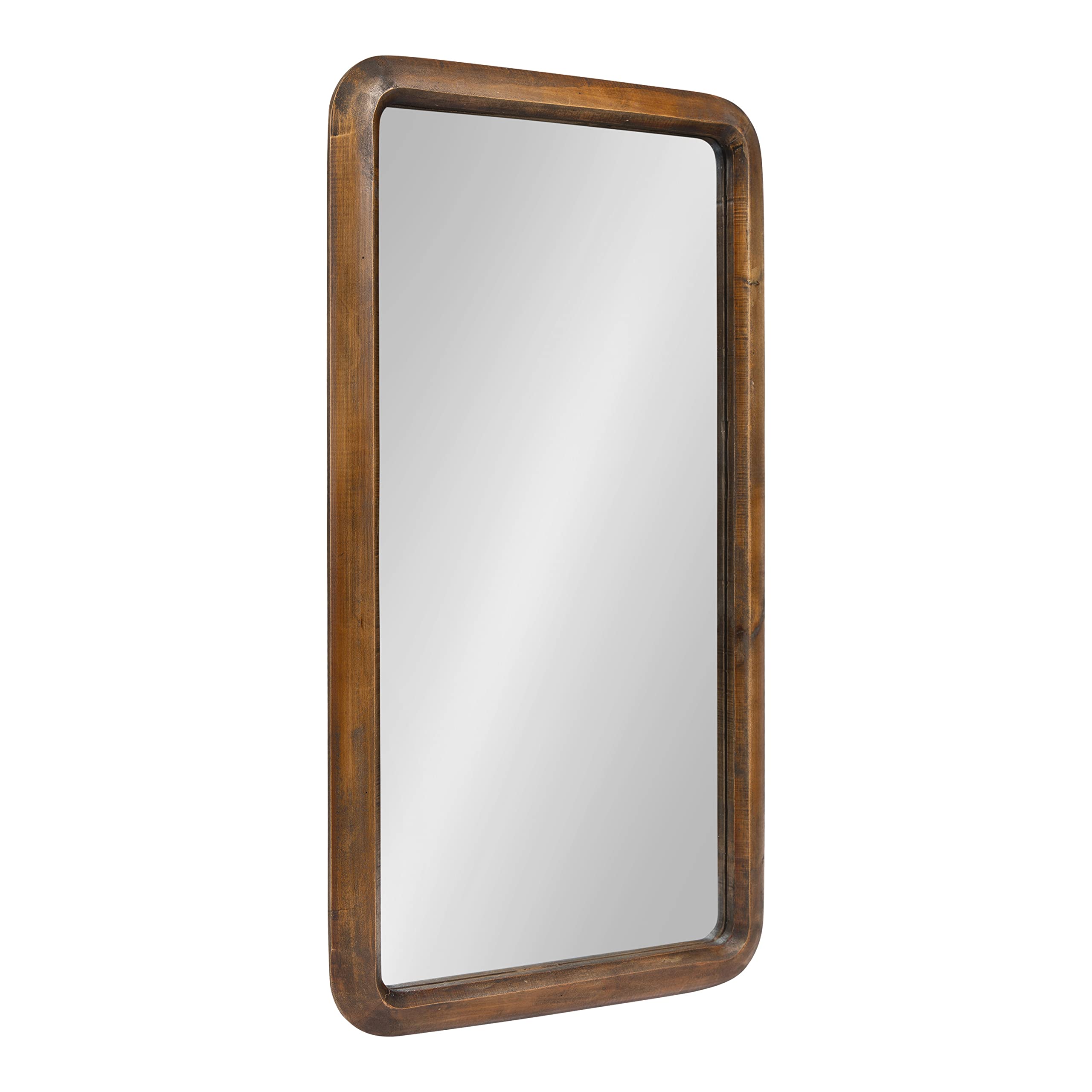 Photo 1 of ** DAMAGE MINOR ** Kate and Laurel Pao Modern Rounded Rectangular Wall Mirror, 17 x 32, Walnut, Decorative Mid-Century Tall Wood Mirror with Radius Corners for Vertical or Horizontal Display