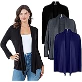 Azules 3-Pack Women's Long Sleeve Open Front Cardigan - Lightweight Rayon Sweater, Soft Flowy Layer for Casual
