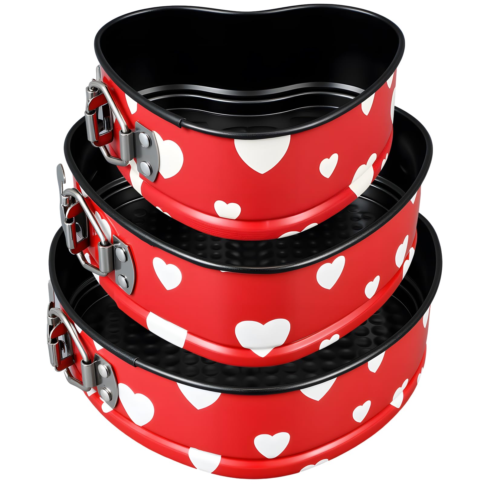 Photo 1 of LemonRoad 3 Pcs Valentines Heart Springform Cake Pan 5, 6, 7 Inches Heart Shaped Cheesecake Pan with Removable Bottom Nonstick Cake Baking Mold Carbon Steel Bakeware Accessory
