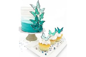 SUGAR ROBOT INC. Sugar Robot Edible Butterflies for Cake Decorating- Ombre Monarch Butterfly- Cake Toppers and Cupcake Toppers - Decoration Made in the USA - Premium Crafted (Turquoise)