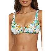 BECCA Womens Isla Verde Scoop Bikini Top, Tropical Print, Adjustable, Tie Back, Swimwear Separates for Women