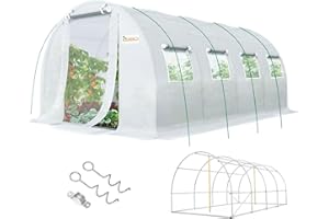 KING BIRD Premium 20x10x6.6FT Greenhouse for Outdoors, Large Walk-in Upgraded Galvanized Metal Frame, Mesh Door Screen Window Improved Zipper Tunnel Hoop for Garden Plant Winter, 2 Stiffeners, White