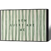 How Lucky Are We Poster Trendy Green Stripes Preppy Canvas Wall Art Cute Positive Quote Inspirational Minimalist Saying Prints Painting For Home Bedroom Dorm Wall Decor 8x10in Framed