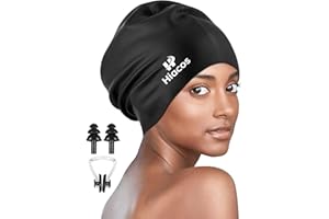 HIACOS Large Swim Cap for Women Men Adults, Silicone Swimming Cap for Long Hair, Waterproof Swim Hats Bathing Caps to Keep Hair Dry