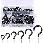 Glarks 100-Pieces 6 Sizes Black Vinyl Coated Cup Hooks Screw-In Ceiling Hooks Screw Hooks Mug Hooks Hangers Assortment Kit fo