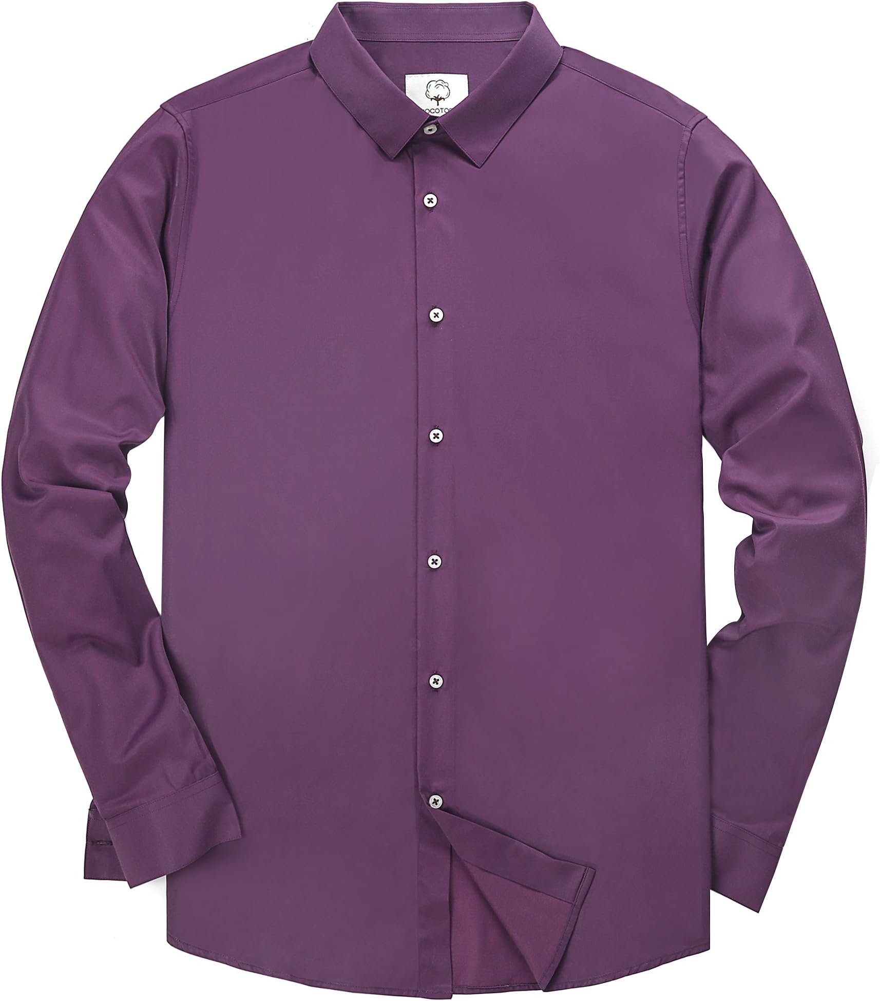 Mocotono Men's Long Sleeve Slim Fit Solid Point Collar Dress Shirts,Purple,Small