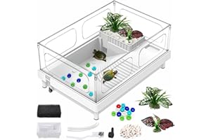 GOZILLA Small Turtle Tank, Acrylic Turtle Tank Starter Kit, Reptile Habitat and Terrarium with Multi-Functional Areas for Tortoise, Crab, Crayfish, Small Reptile.(White Tank)