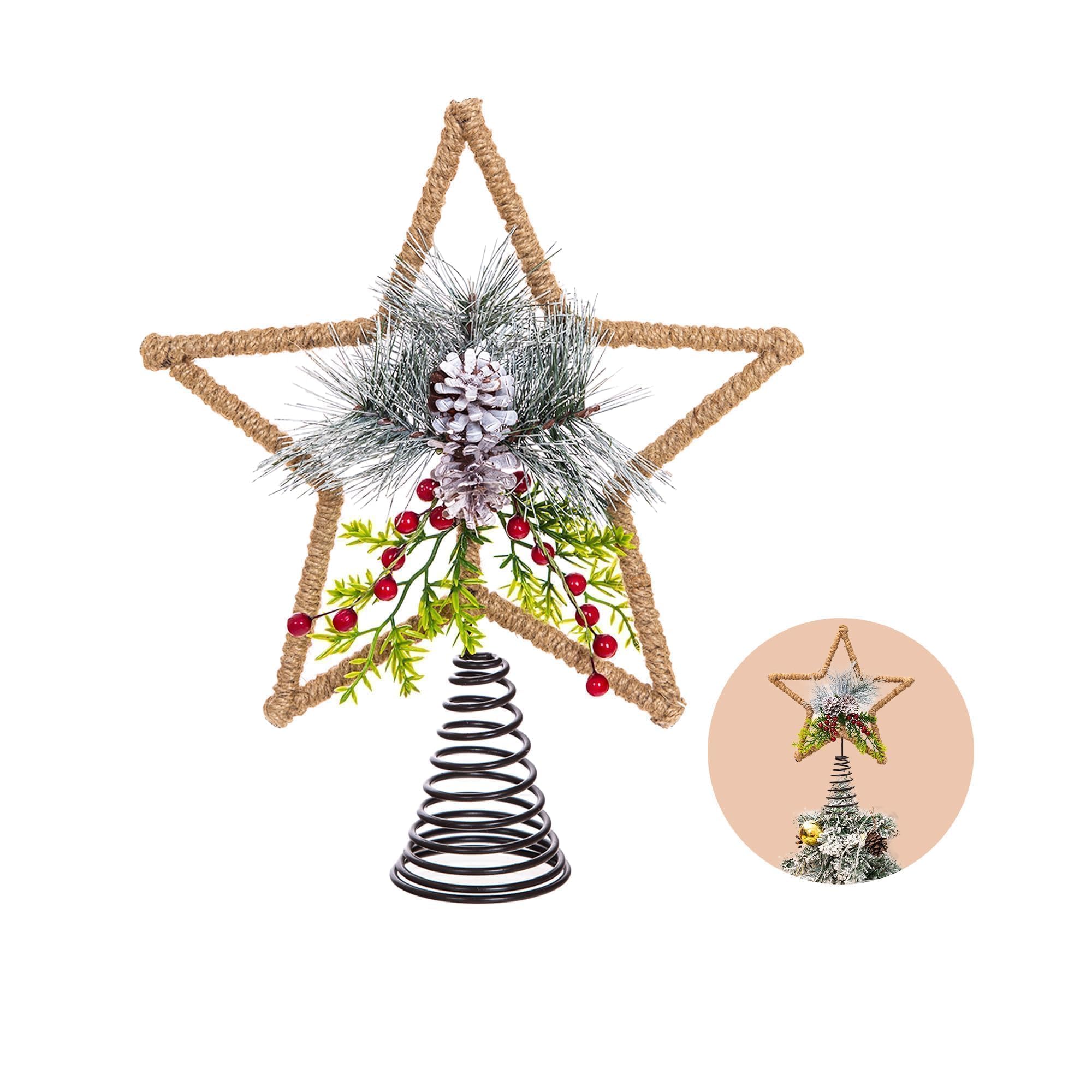 Photo 1 of Christmas Tree Topper, Metal Large Star Christmas Tree Topper for Festive Party Home Ornaments, 3D Treetop for Xmas Holiday Decor
