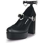 MUBUPUXU Women's Sexy Thick Heels Platform Heart Buckle Strap Mary Janes High Heel Round Toe Goth Shoes