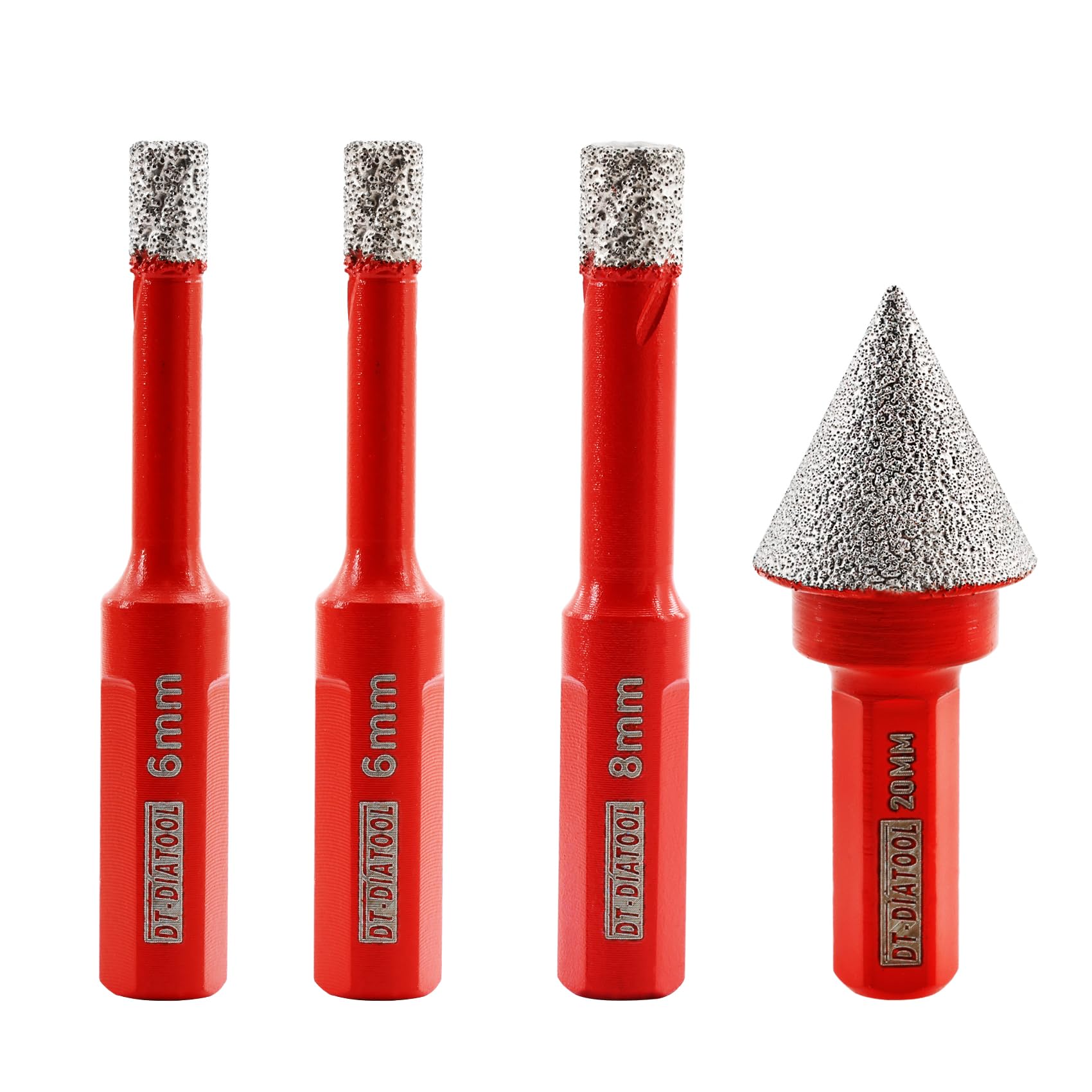 DT-DIATOOL Triangle Shank 6/8mm Diamond Drill Bits with Vacuum Brazed 20mm Chamfer Bit Hole Saw for Tile, Marble, Masonry, Quartz — image 1