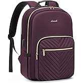 LOVEVOOK Laptop Backpack for Women 17.3 inch,Cute Womens Travel Backpack Purse,Professional Laptop Computer Bag,Waterproof Work Business College Teacher Bag Carry on Backpack with USB Port,Deep Purple