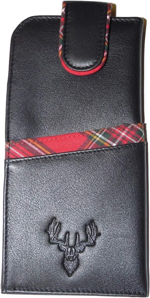Mala Leather Braemar Glasses case soft leather wide tab top unisex tartan (Black), Wide-fit