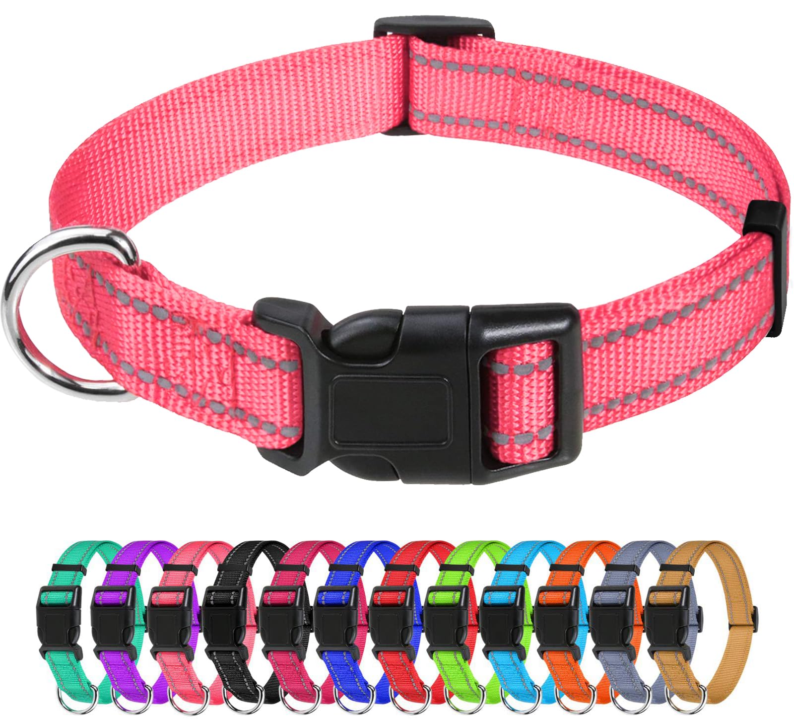 TagMe Reflective Nylon Dog Collars, Adjustable Classic Pet Collar with Quick Release Buckle for Small Dogs, Baby Pink, 2.0 cm Width