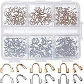 Beebeecraft 300Pcs 6 Styles Wire Guardian U Shape 18K Gold & Sterling Silver Plated 304 Stainless Steel Wire Guard Loops Thread Protector for Jewelry Making Earring Bracelet Necklaces