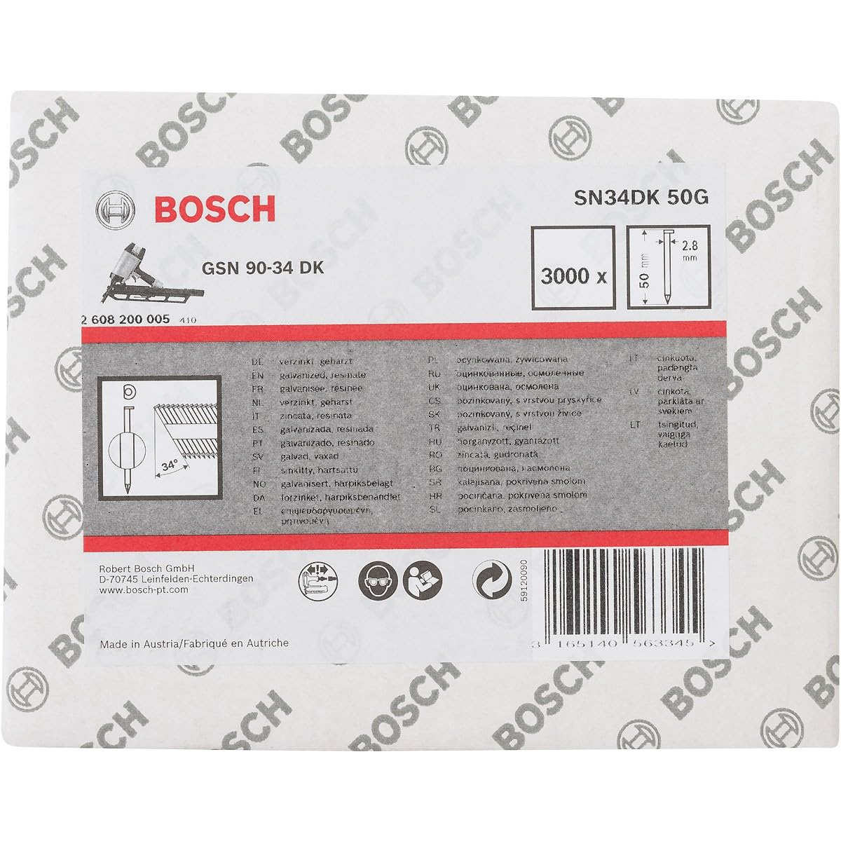 Bosch 2608200005 2.8 x 50 mm Clipped Head Strip Nail