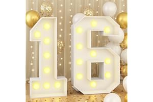 PAEYEQ 4ft Light Up Numbers 16 Large Numbers with Lights Bulbs White Marquee Frame for 16th Party Boys Girls Birthday Decorations Pre-Cut Mosaic Cardboard Giant Cut-Out Thick Foam Board Sign Anniversary
