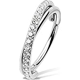 OUFER Nose Rings Hoops, 20G Clear CZ Double Hoop Nose Ring, 316L Surgical Steel Hinged Segment Nose Rings For Women, Inner Diameter 7MM Cartilage Rook Helix Lobe Tragus Daith Earrings