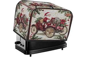 2 Slice Toaster Cover,Rustic Car Christmas Santa Claus Small Kitchen Appliance Bread Machine Cover with Pockets,Dust & Finger