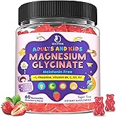 Magnesium Glycinate Gummies for Kids 4+ & Adults- Magnesium Glycinate 150/300 mg for Natural Sleep, Relaxation & Calm Support, Melatonin Free, Sugar Free Strawberry Flavor, 60 Ct