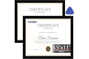 HOMERHYME Diploma Frame, 8.5 by 11 Black Picture Frames, Certificate Frame with Clear Plexiglass, 8.5 x 11 Photo Graduation Degree Record Magazine Frames for Office Gallery Home Wall Decor, 2 Pack