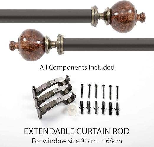 Amazon Com Deco Window 1 Inch Adjustable Brown Wood Curtain Rod