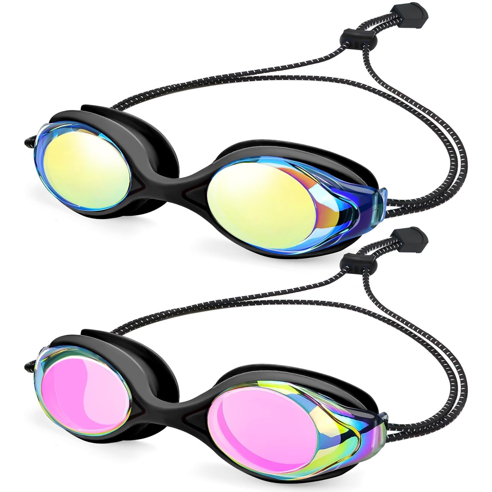 Photo 1 of Vvinca 2 Pack Bungee Strap Kids Swim Goggles, No Hair Pulling Anti-Fog Adjust Goggles for Kids 4-16 Teens Youth