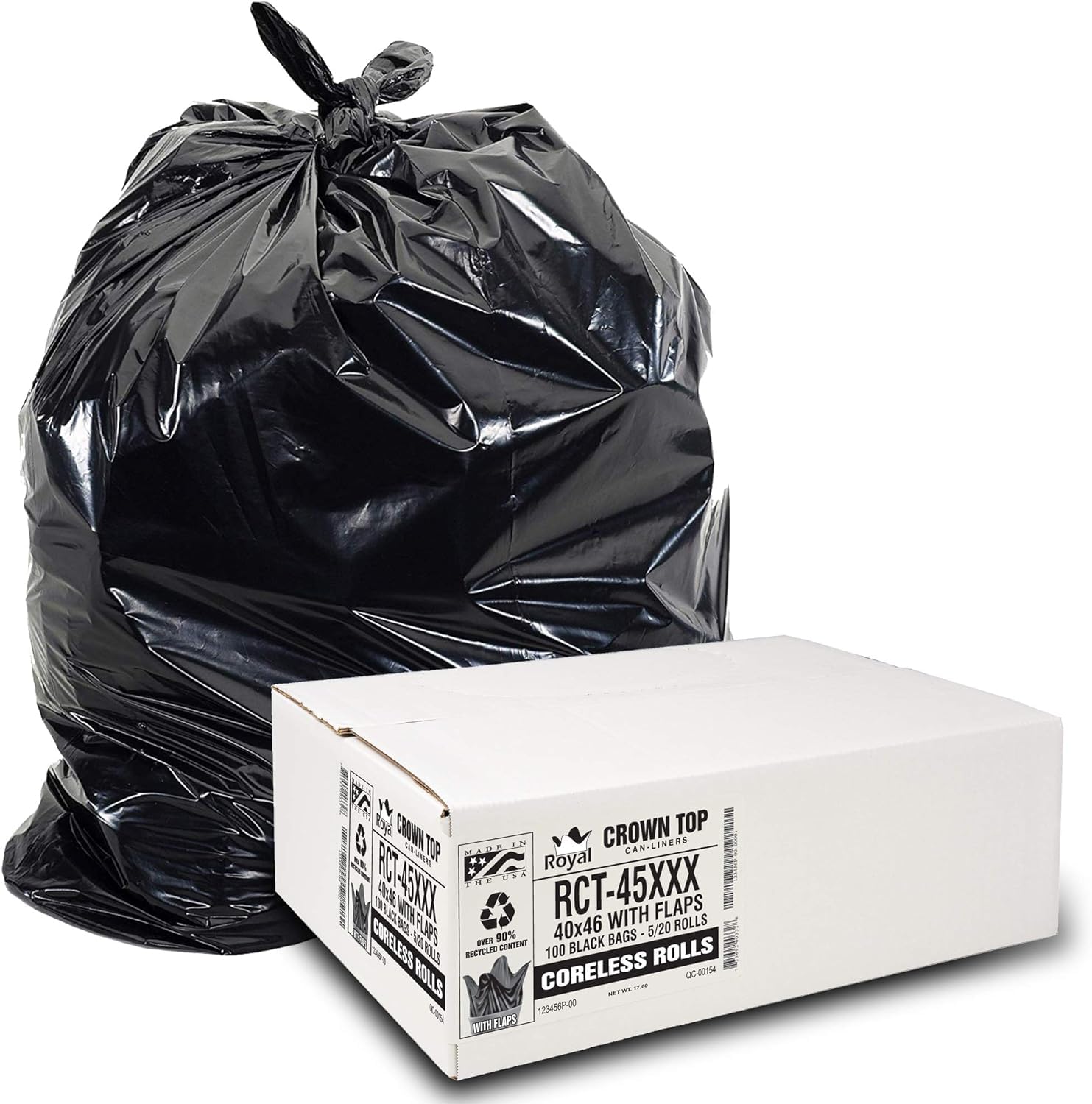 Photo 1 of Heavy Duty 45 Gallon Trash Bags - (Huge 100 Pack/w Flap Ties) - 2.0 MIL (Equivalent) 40" x 46" Star Seal Bottom Thick Garbage Bags for Contractors, Lawn, Leaf, Yard Waste Commercial Kitchen
